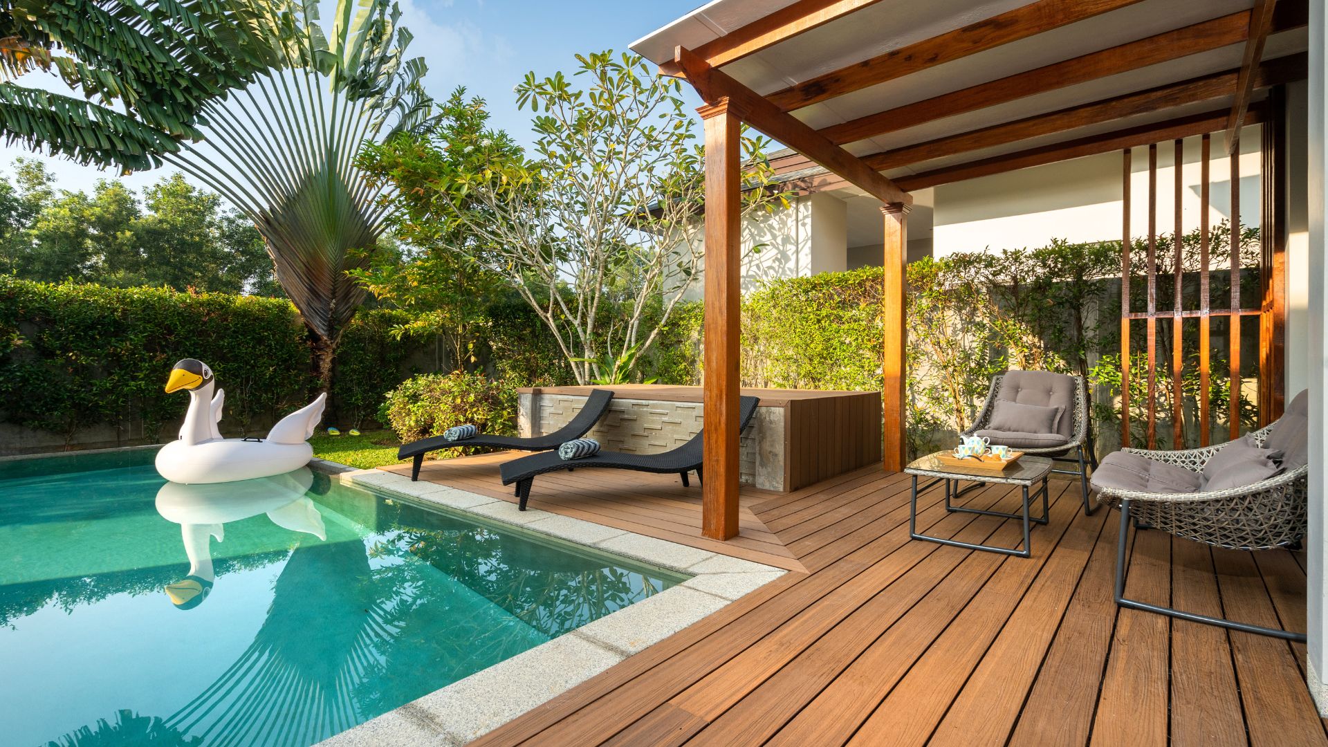 Backyard with Pool Deck and Landscaping