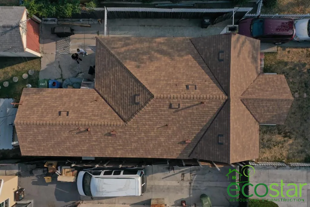 New shingle roof installed by EcoStar Remodeling & Construction