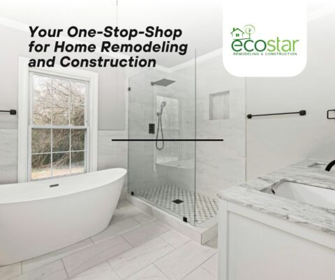 Remodeled bathroom with a freestanding tub and glass shower