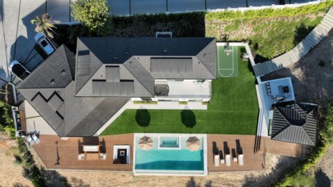 Aerial view of a remodeled Los Angeles home
